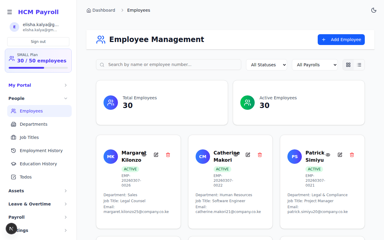 HR Hub employee management dashboard