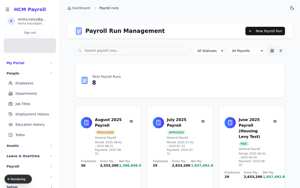 Payroll processing dashboard