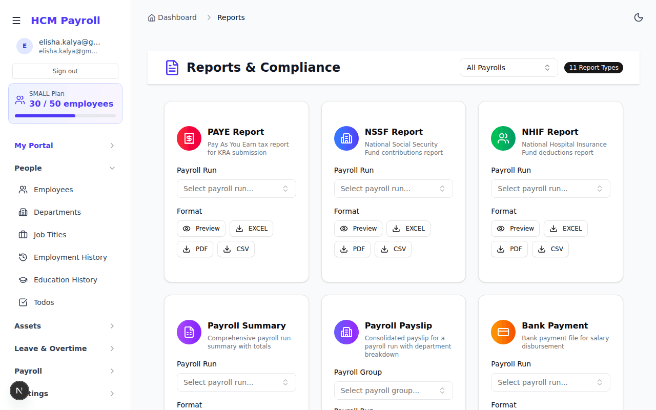 Reports dashboard